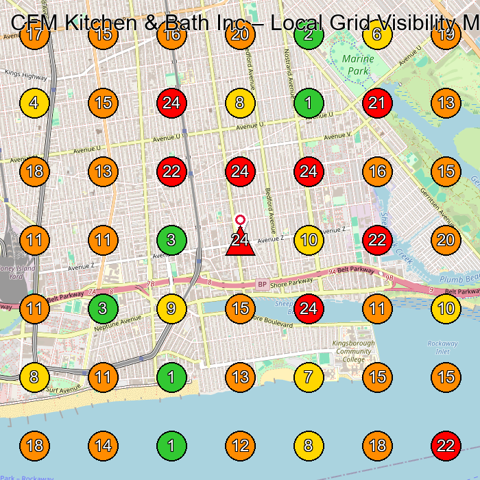 CFM Kitchen & Bath Inc Kitchen Remodeler GeoGrid ranking map for Brooklyn NY